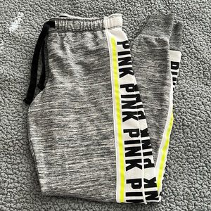 PINK Victoria’s Secret Sweatpants Joggers Gray White Black Yellow Size Small